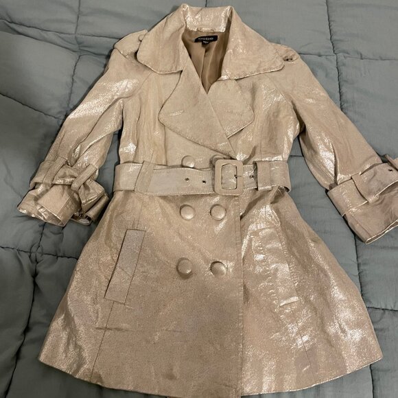 bebe Jackets & Blazers - Bebe Silver Leather Trench Coat